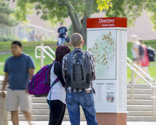 Students studying South Campus Directory (Kiosk) University of Utah